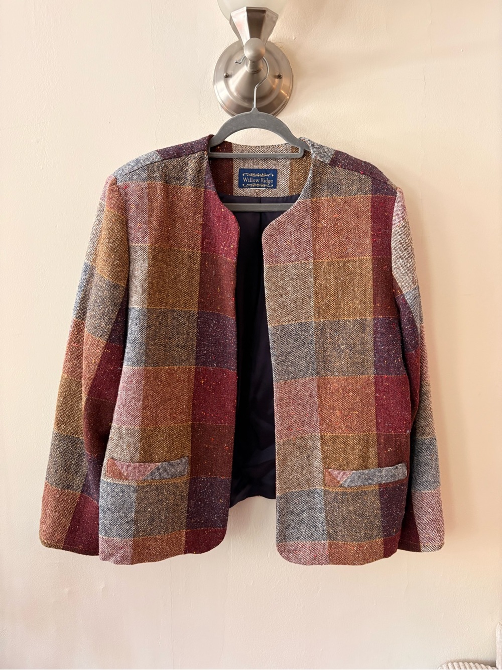 Willow Ridge Plaid Coat Blazer in Burgundy, Brown & Gray